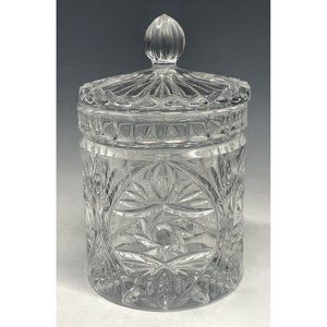 5 5/8" Vintage 20th C. Crystal Lidded Cylindrical Vanity Jar Container Decor